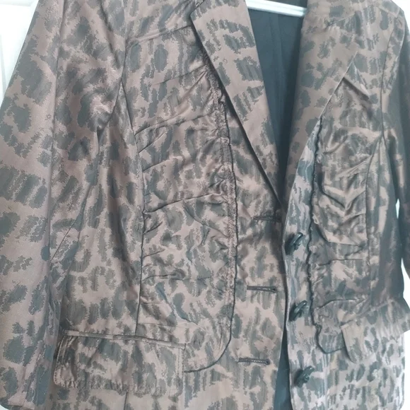 Chico's Animal Print Ruffle Front Blazer Jacket Chico's sz2 - Picture 5 of 14